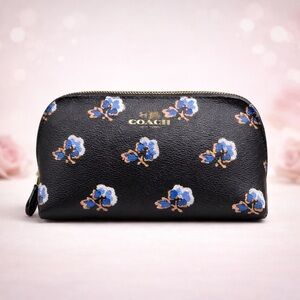 ✨ COACH Cosmetic Case – Blue & Black Bramble Rose | EUC | MSRP ~$129 ✨